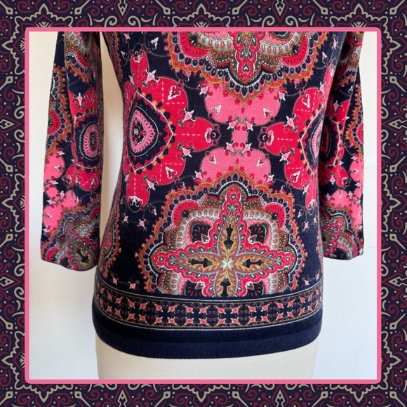TALBOTS 100% Merino Wool Beautiful Print 3/4 Sleeve Spring Sweater - Picture 3 of 6